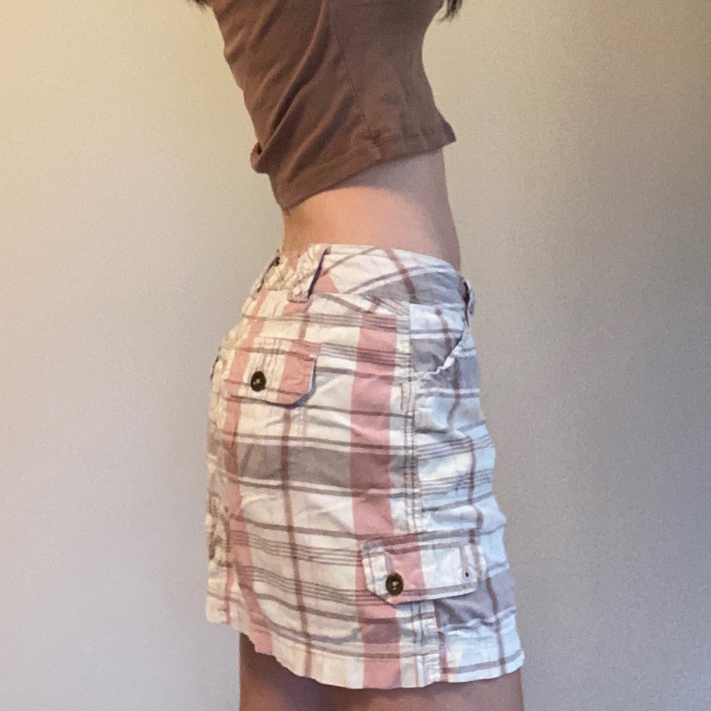 Pink Plaid cargo mini skirt